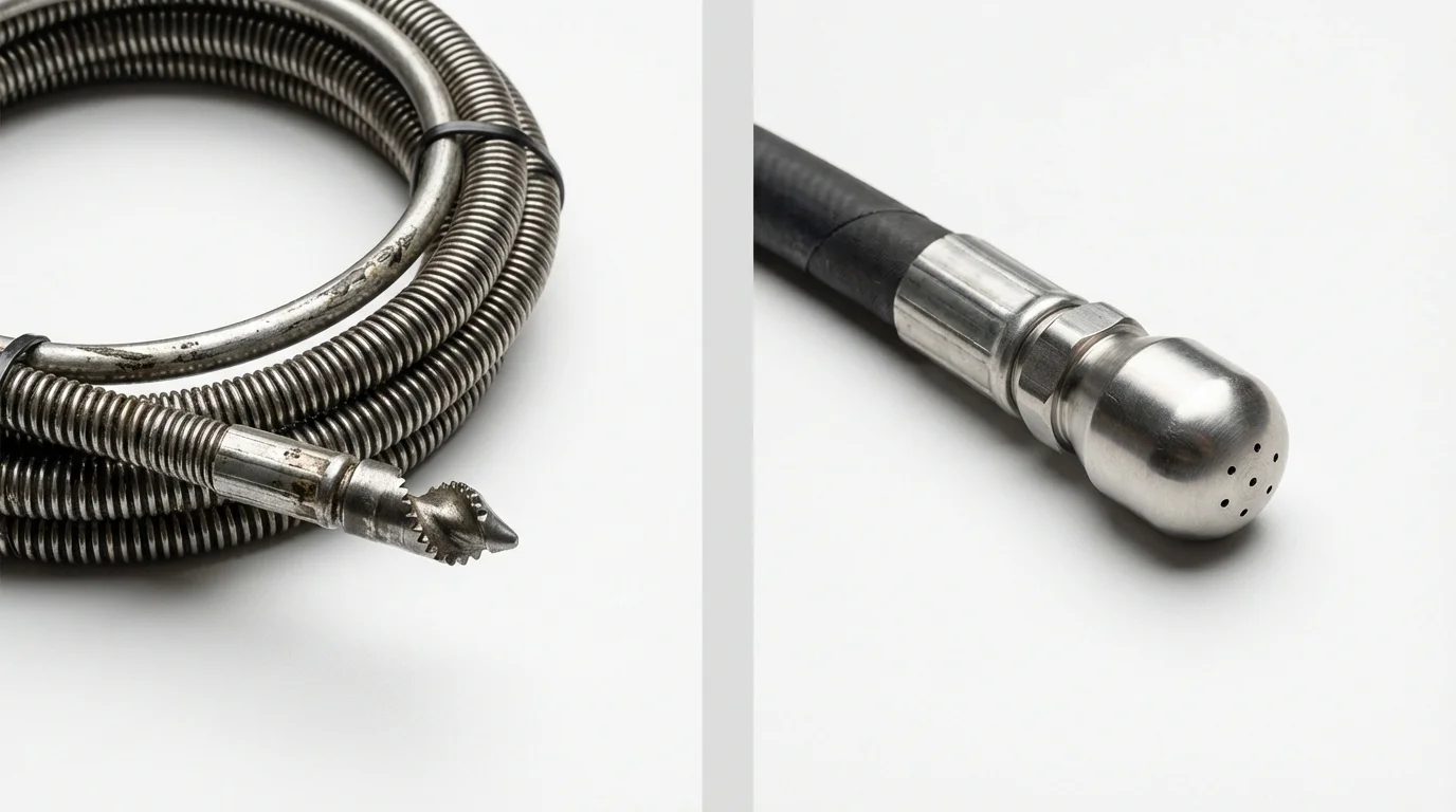 Drain snake cable and hydro jetting nozzle used for drain cleaning in Nappanee, IN