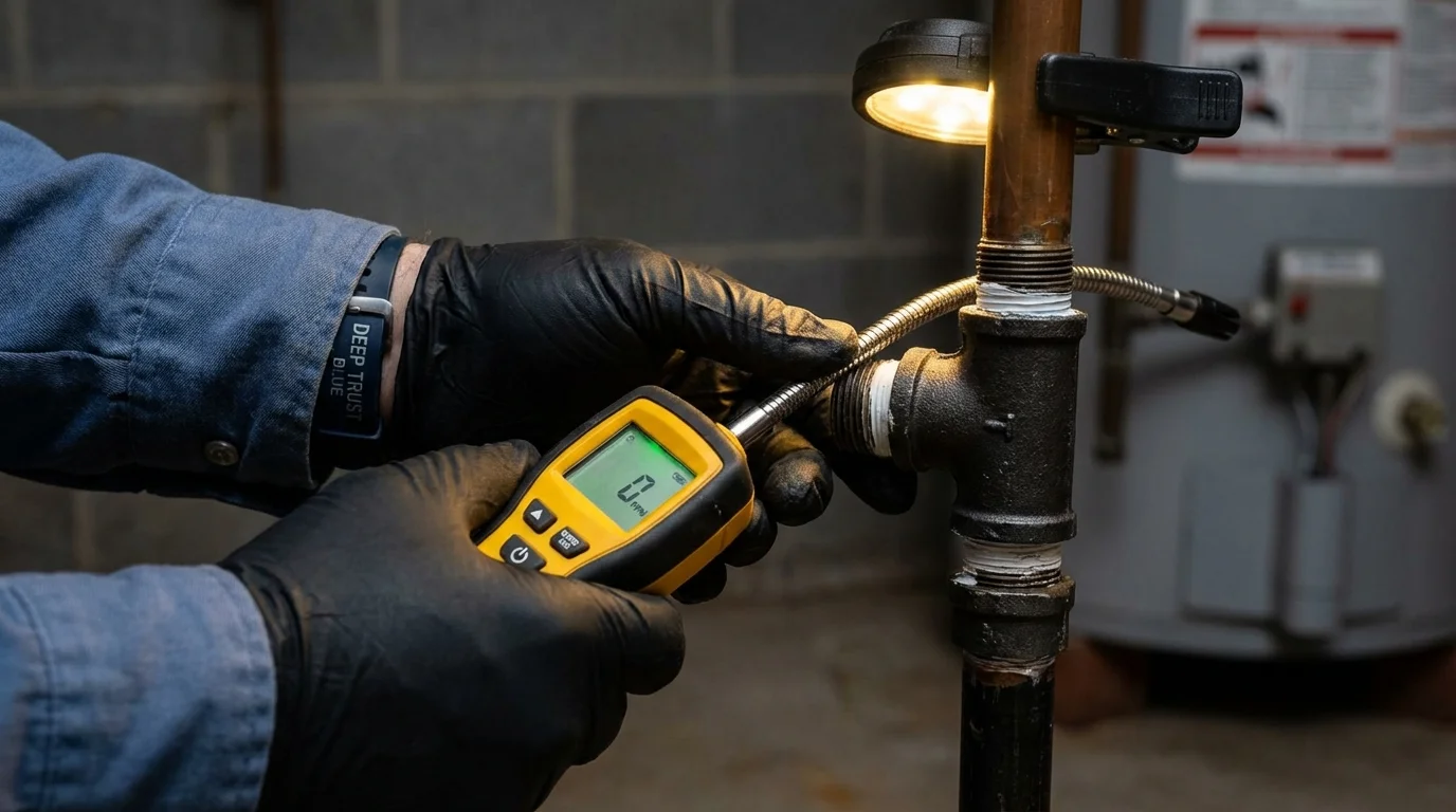 Gas leak detection with electronic sniffer by Johns Plumbing LLC in Nappanee